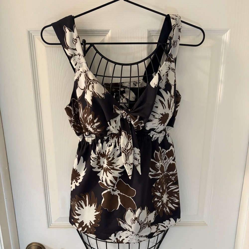DREW Kendall Floral Tie Front Peplum Blouse Black Brown Women's XS NWT